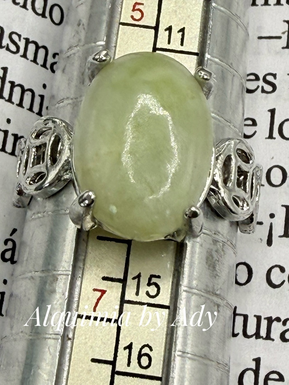 Olive Green Jade Oval Ring in Silver Setting
